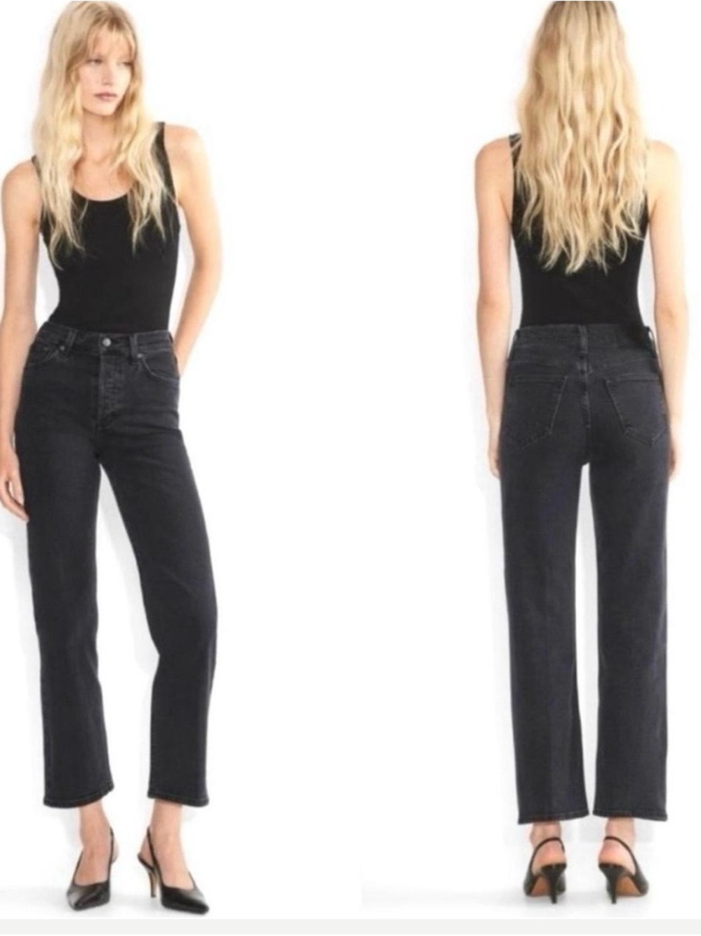Aritzia Denim Forum Straight-Leg High-Rise Jeans in Black size 25. Like new.